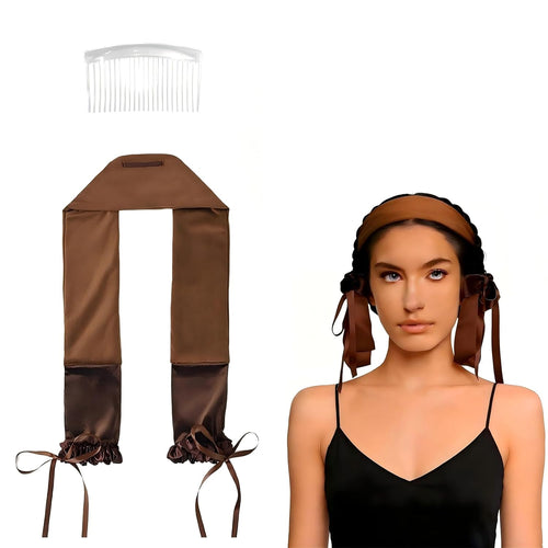 Curling Tie, Heatless Hair Curlers Overnight, Soft Ribbon Wrap for Long Hair, Heatless Curls Overnight Headband, Satin Heatless Curls Overnight, Upgraded Soft with Comb (Brown)